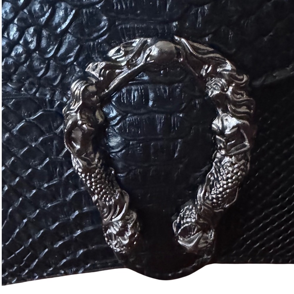 Myhozee Black Snakeskin Embossed Mermaid Buckle Chain Crossbody 
Bag 9.5x6.5x2.5 - Picture 2 of 11